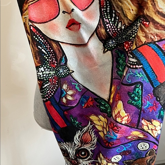 NWOT Colorful Artistic Lady Dog Wool Blend Double Sided Fabric Large Scarf - Picture 4 of 12